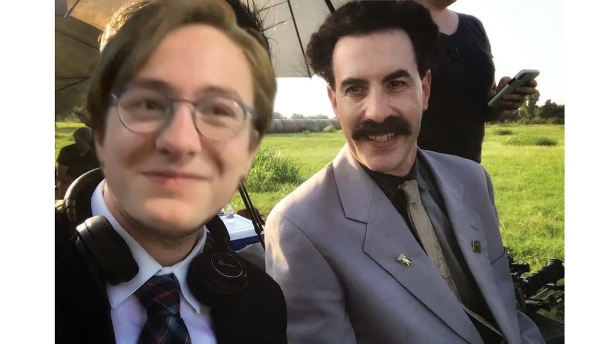 Stef directing the Borat films with Sacha Baron Cohen